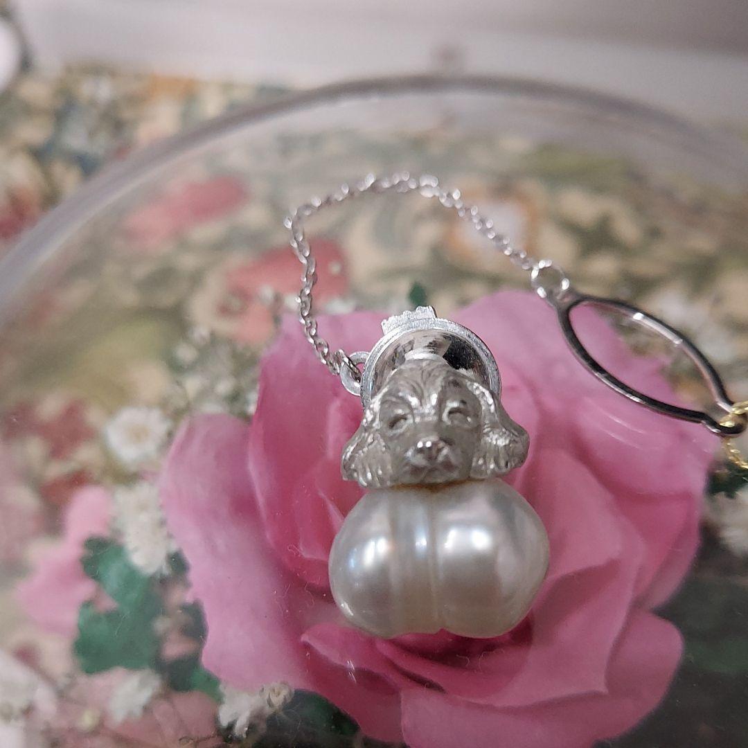 本日値下げ　新品　ホワイトゴールド　犬モチーフ南洋真珠タイタック　男女兼用