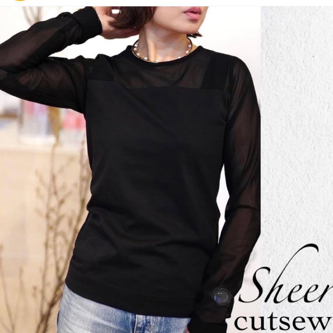 イデアルーチェ　シアーカットソー　ブラック