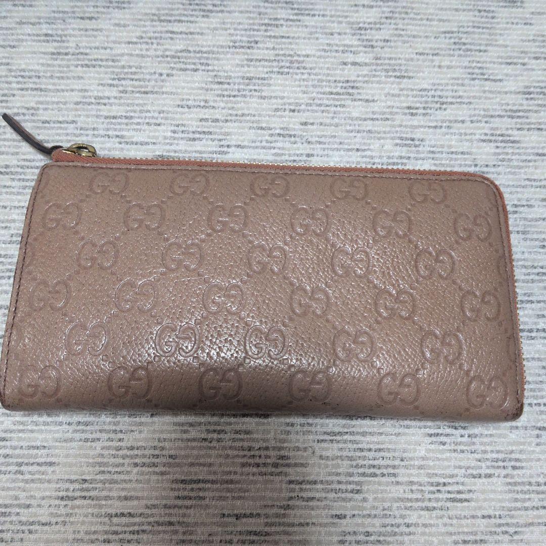 GUCCI ピンクベージュレザー GGパターン 長財布　L字チャック