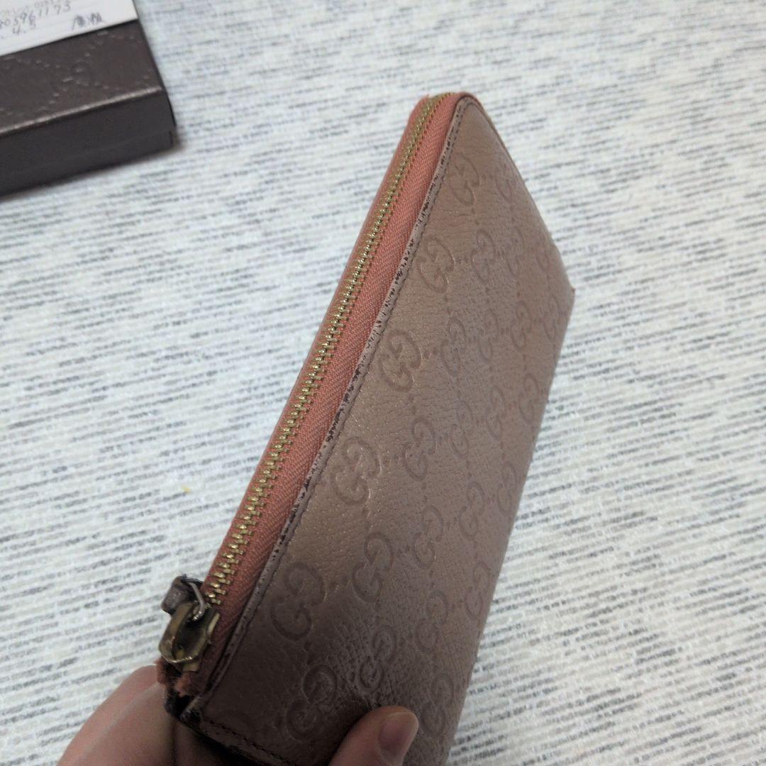 GUCCI ピンクベージュレザー GGパターン 長財布　L字チャック