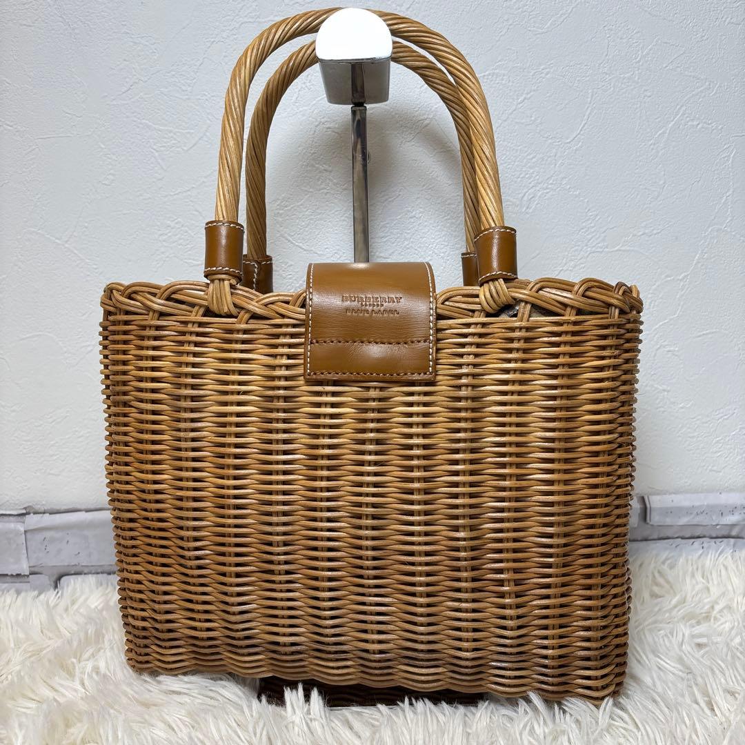 極美品☆【バーバリー　ブルーレーベル】カゴ　バッグ　ノバチェック　レザー