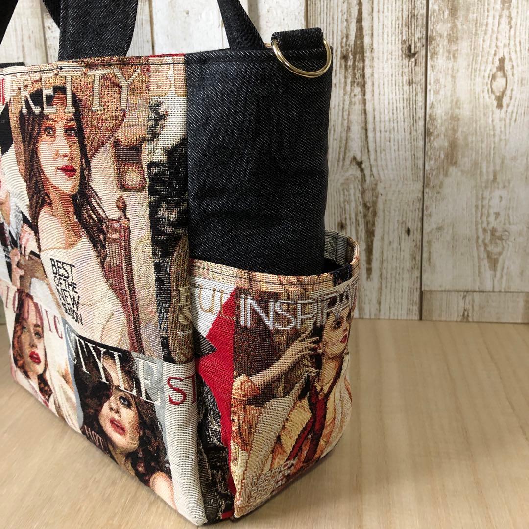 ACHACO　トートバッグ　ハンドメイド　ブラック　ゴールド【新品デニム】