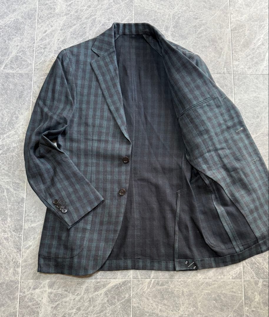 BEAMSF ビームスエフ リネン チェック 総柄 テーラード ジャケット 44