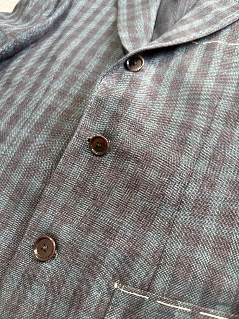 BEAMSF ビームスエフ リネン チェック 総柄 テーラード ジャケット 44