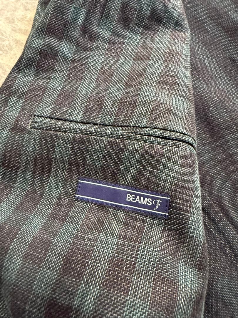 BEAMSF ビームスエフ リネン チェック 総柄 テーラード ジャケット 44