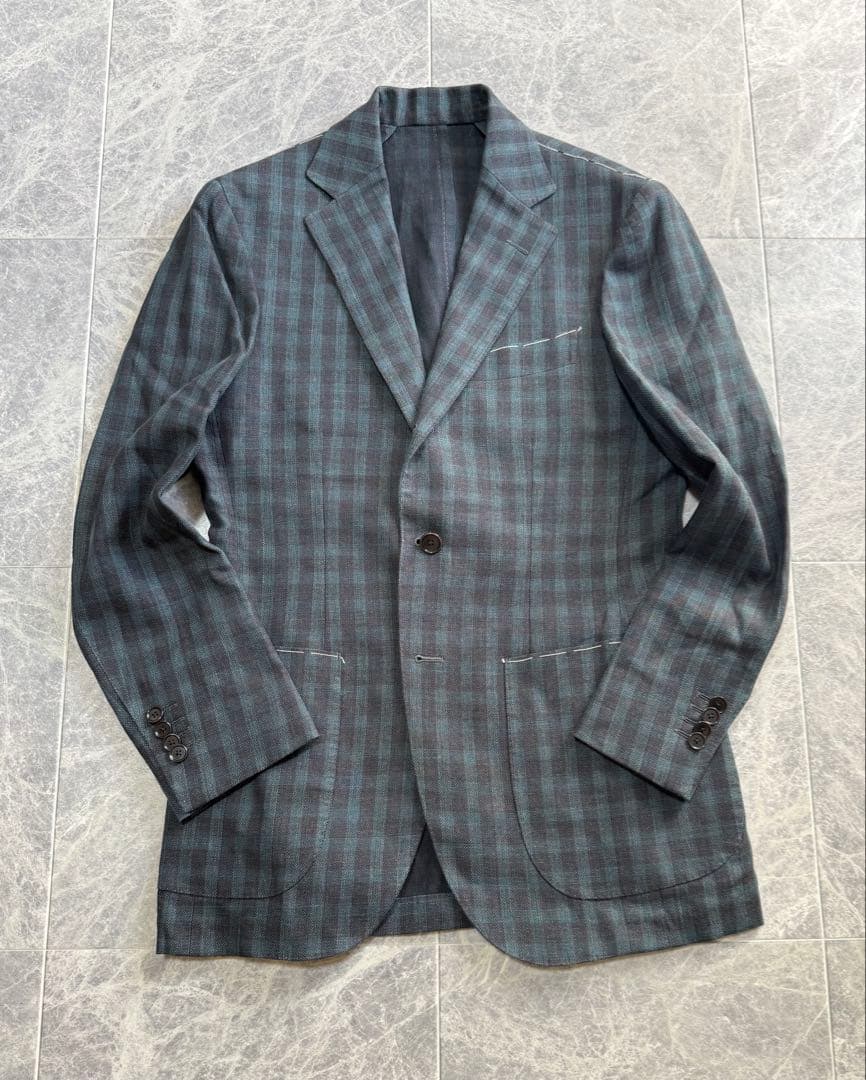 BEAMSF ビームスエフ リネン チェック 総柄 テーラード ジャケット 44