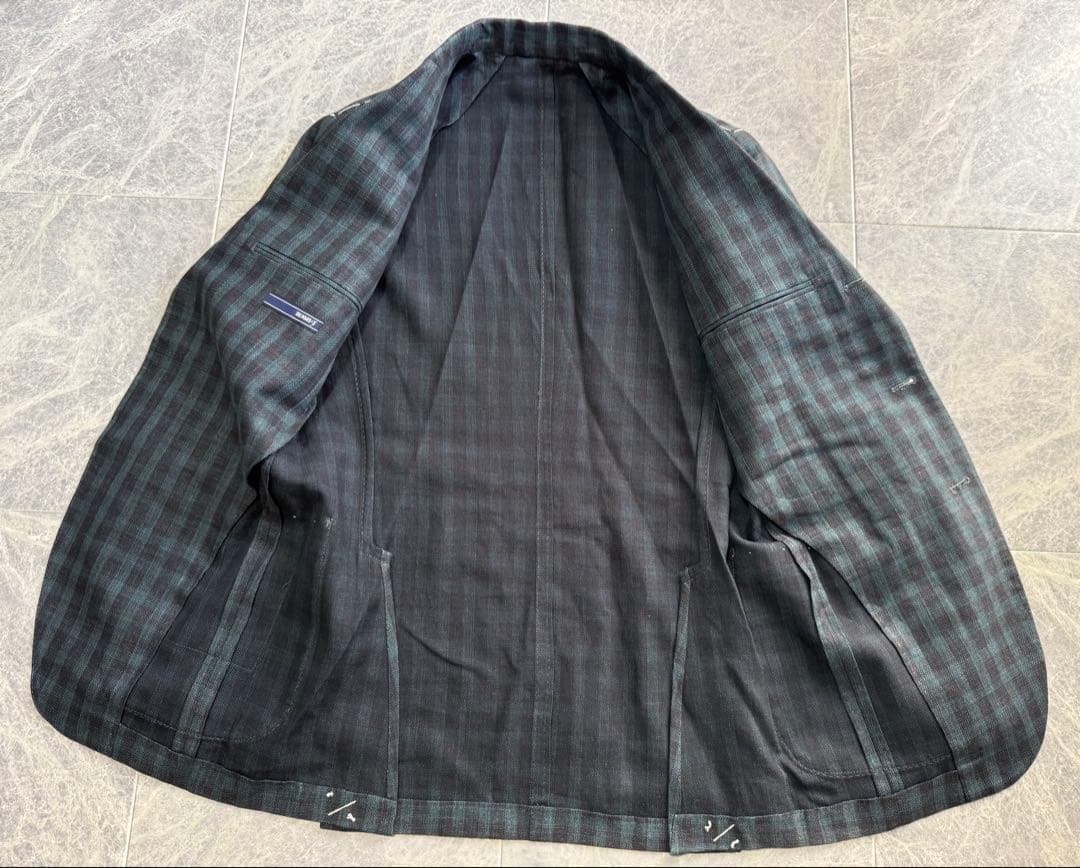 BEAMSF ビームスエフ リネン チェック 総柄 テーラード ジャケット 44