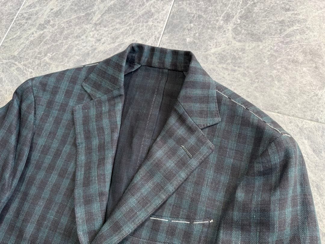 BEAMSF ビームスエフ リネン チェック 総柄 テーラード ジャケット 44