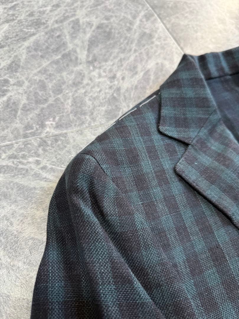 BEAMSF ビームスエフ リネン チェック 総柄 テーラード ジャケット 44