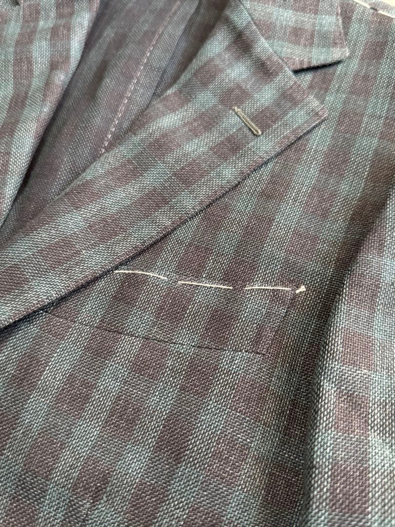 BEAMSF ビームスエフ リネン チェック 総柄 テーラード ジャケット 44