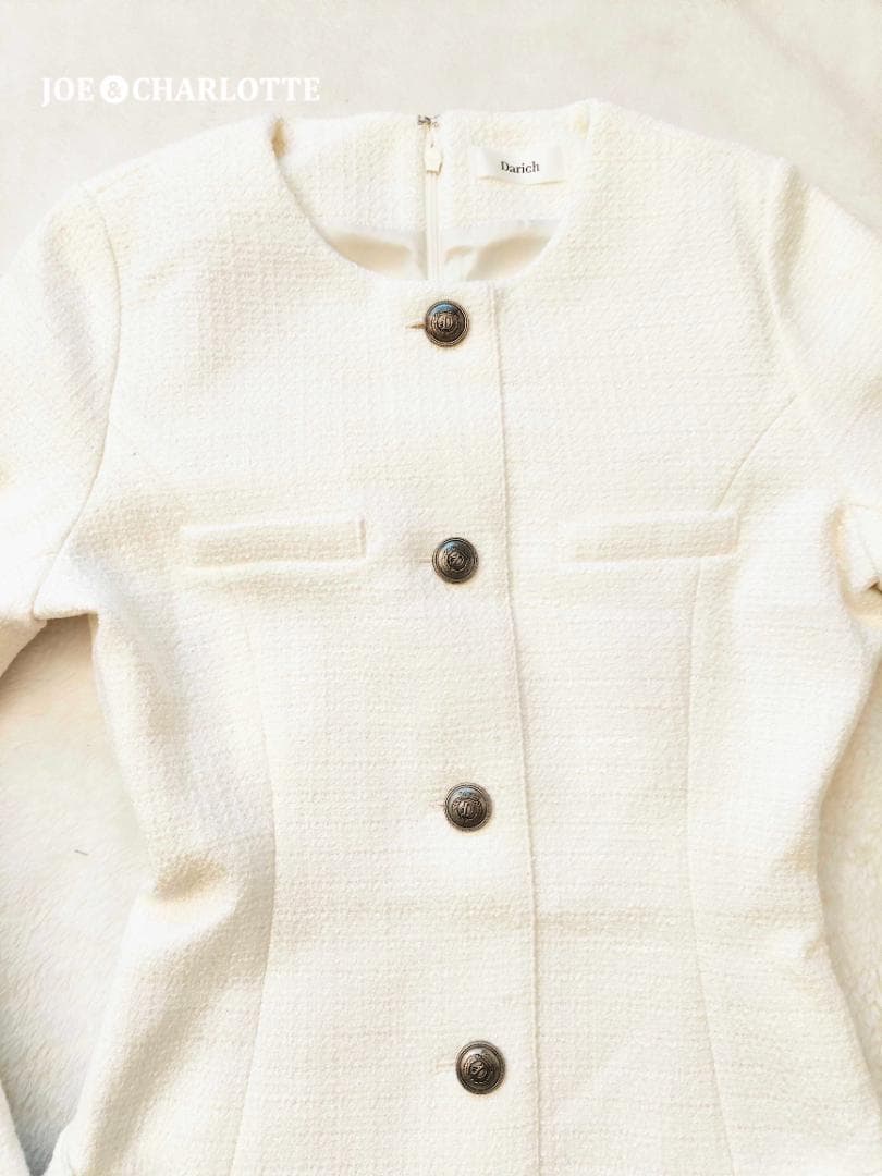 ダーリッチ darich ボックスプリーツツイードミニワンピース WHT F