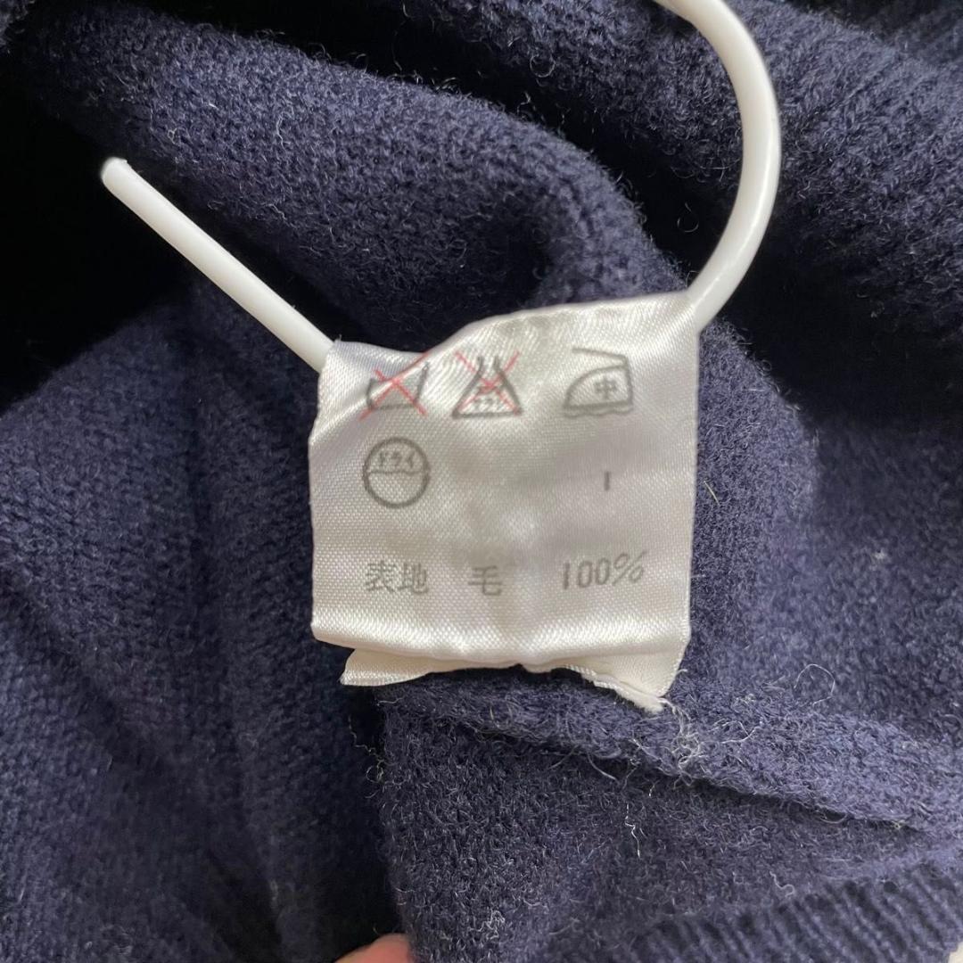 ラルフローレン　刺繍　ワンポイント　ポニー　襟付き　ニット　古着　ネイビー