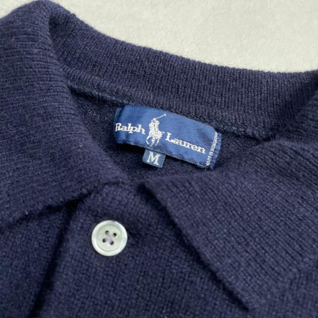 ラルフローレン　刺繍　ワンポイント　ポニー　襟付き　ニット　古着　ネイビー