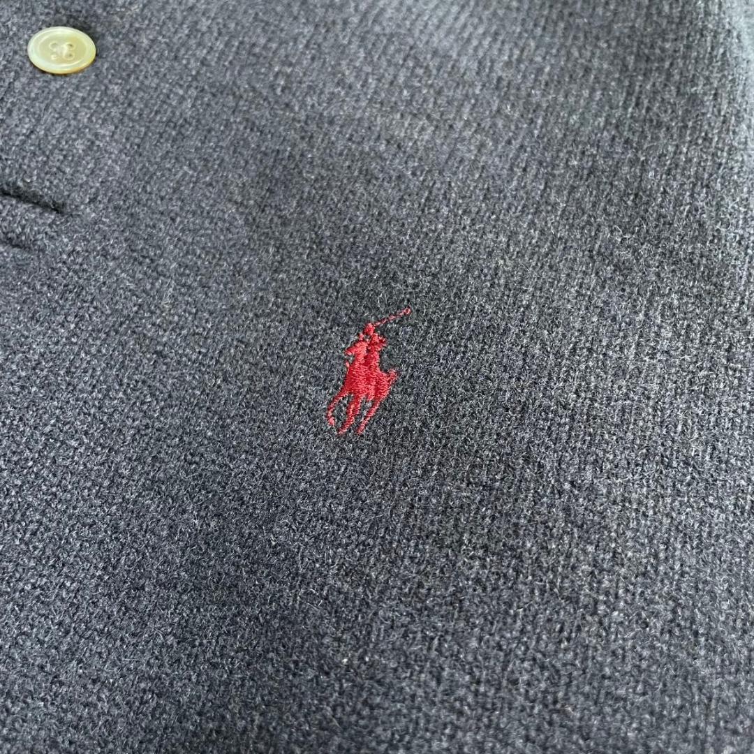 ラルフローレン　刺繍　ワンポイント　ポニー　襟付き　ニット　古着　ネイビー