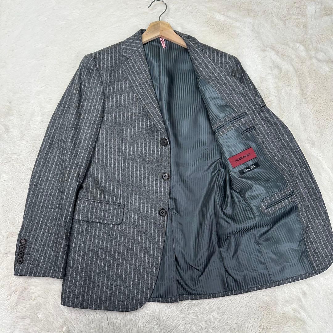 美品✨ニューヨーカー 3ピース スーツ チョークストライプ グレー YA5 高級