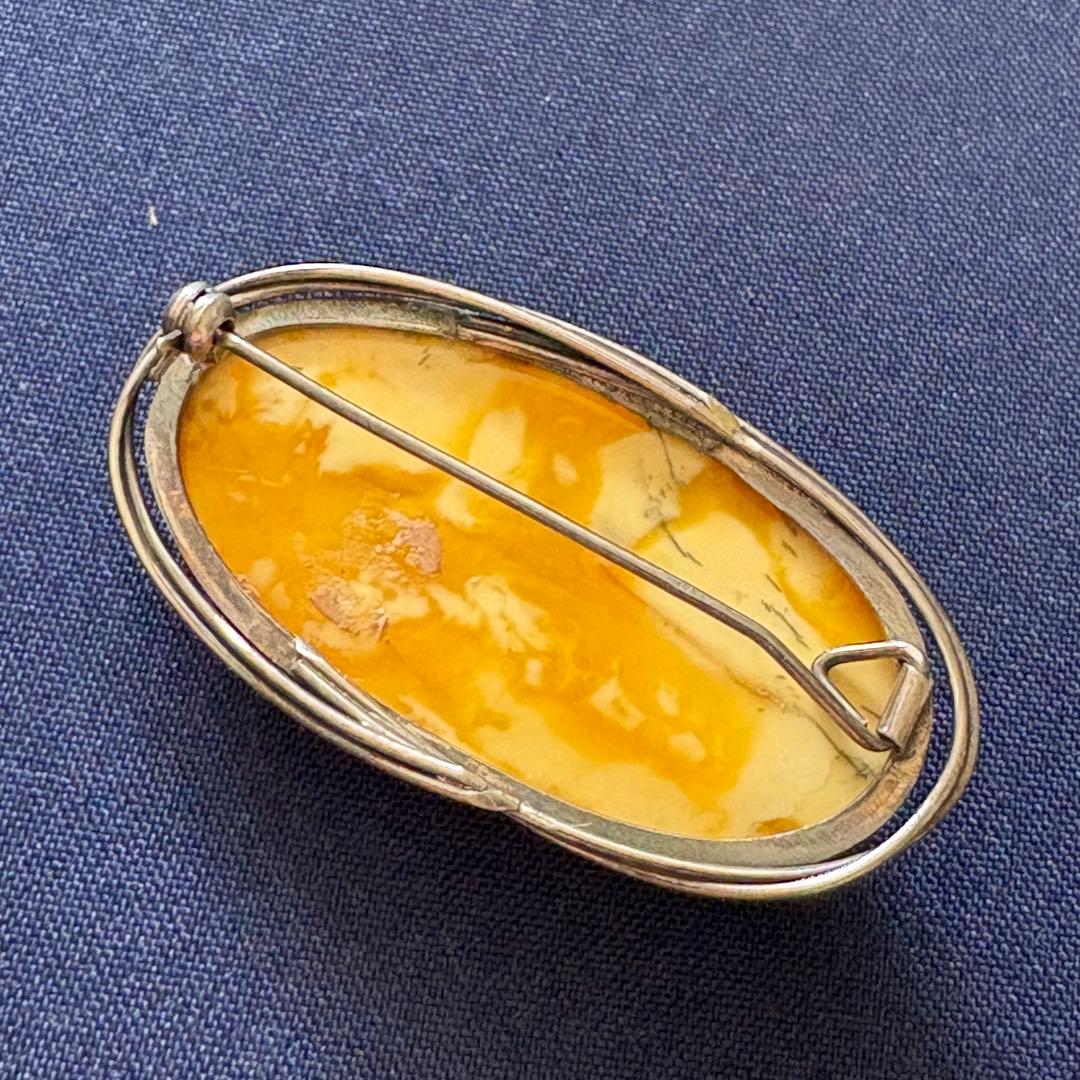 ごろ様　希少★大粒楕円形ブローチ イエローアンバーブローチ 琥珀　ヴィンテージ