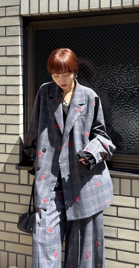 Ameri VINTAGE CHECK FLOWER PAPA JACKET 赤