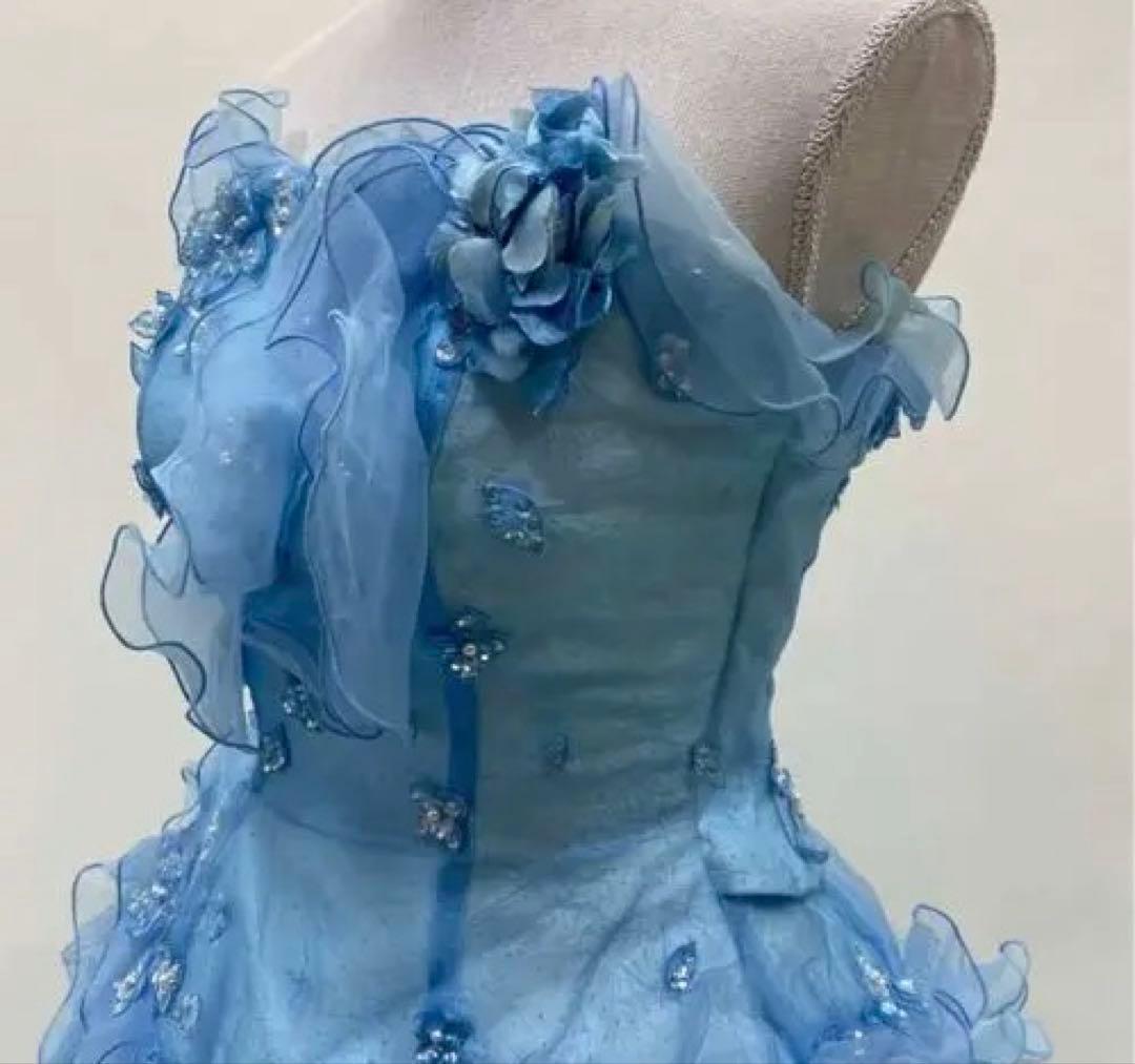 カラードレス水色ブルー　レースアップ9号　Aライン　used