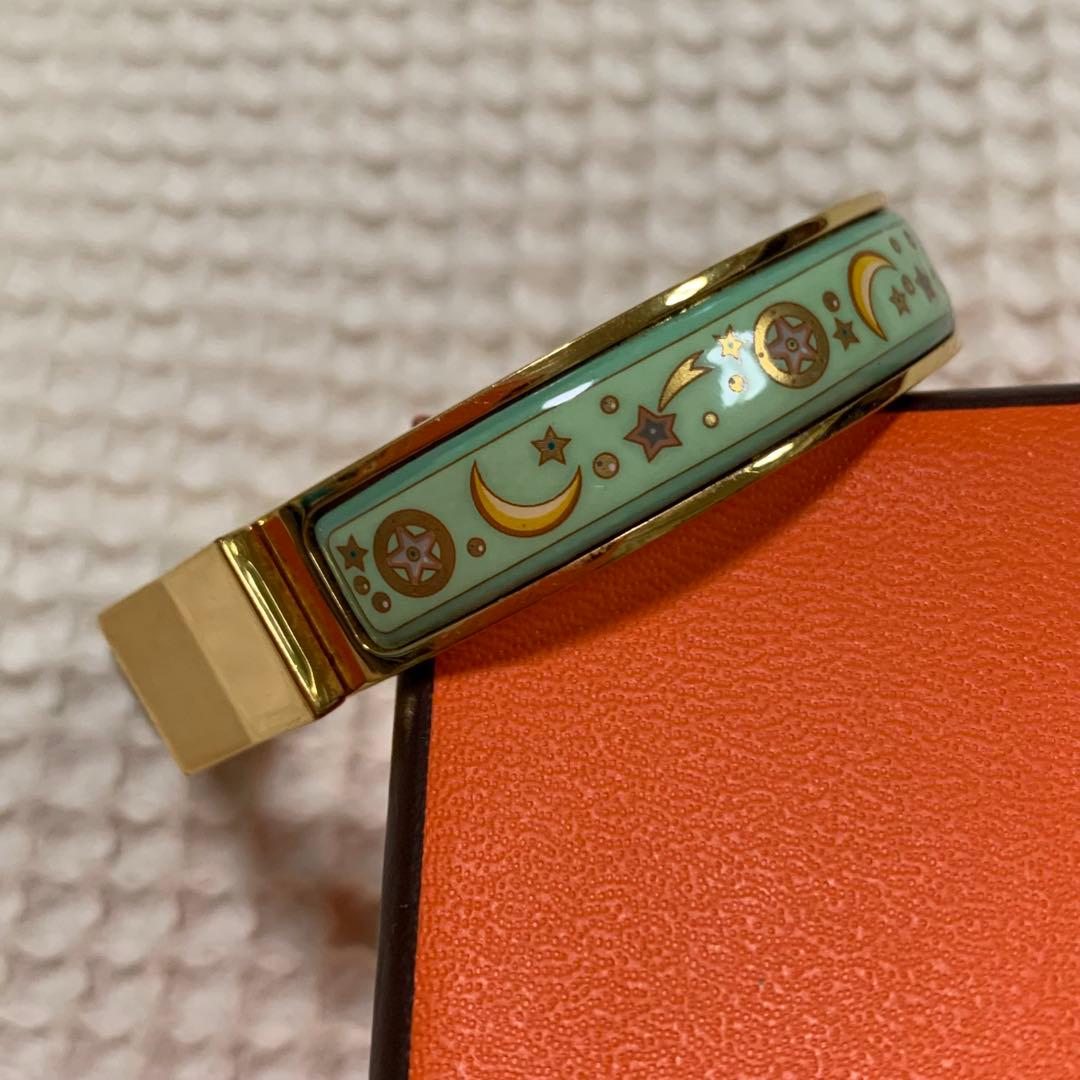 限界価格　【極美品】　HERMES エマイユ　バングル　七宝焼　グリーン　月　星