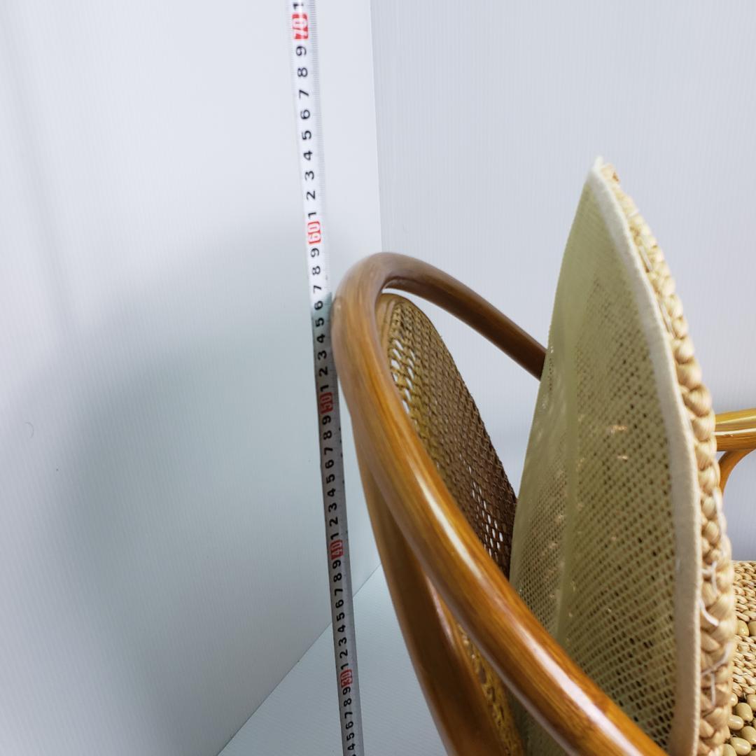 ラタン　座椅子　レトロ　木製ビーズ付き　希少