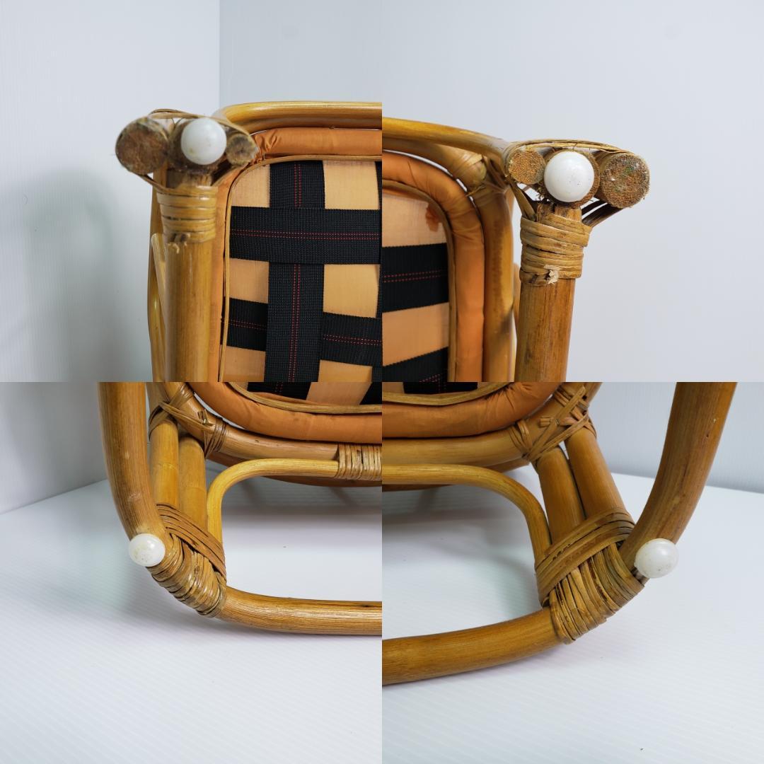 ラタン　座椅子　レトロ　木製ビーズ付き　希少