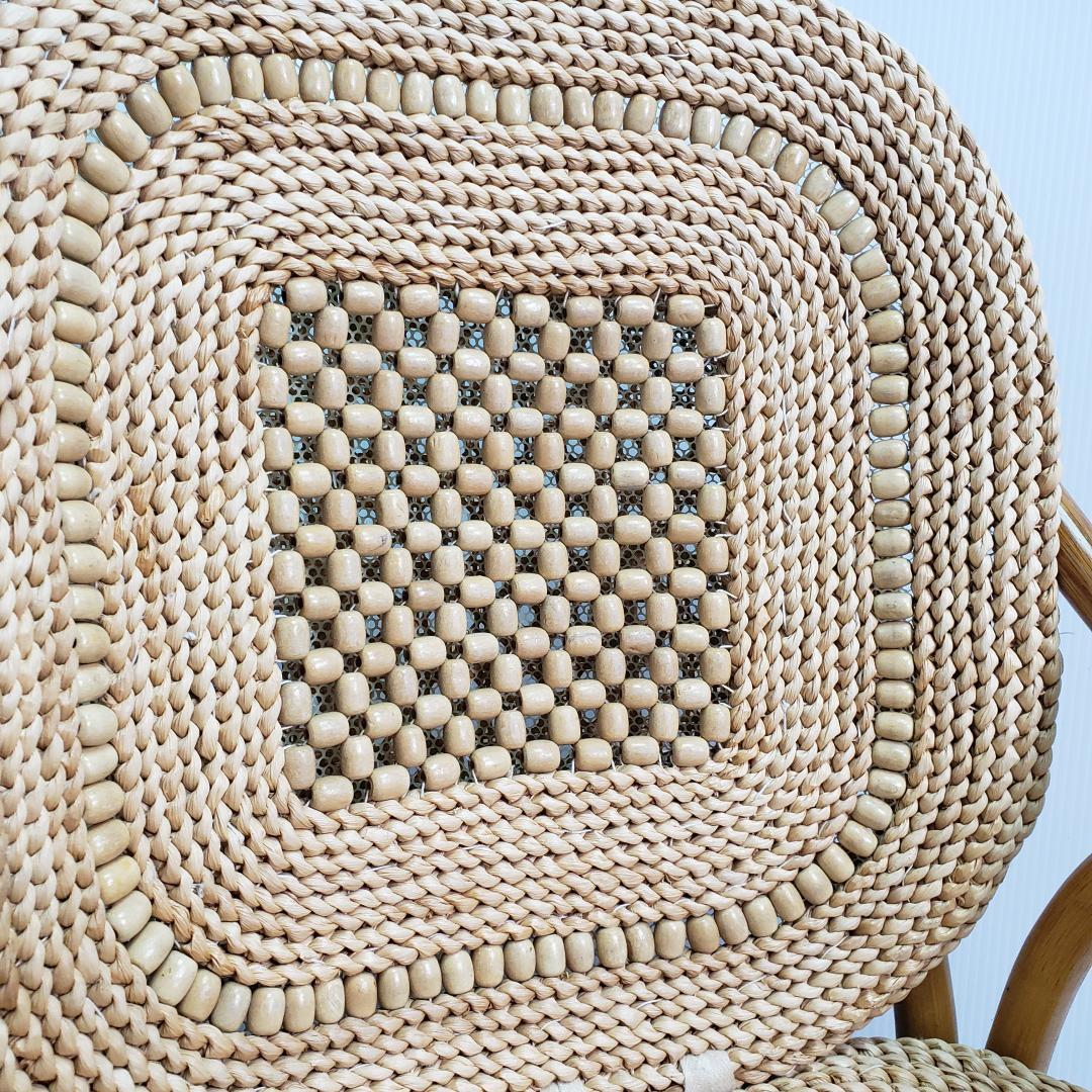 ラタン　座椅子　レトロ　木製ビーズ付き　希少