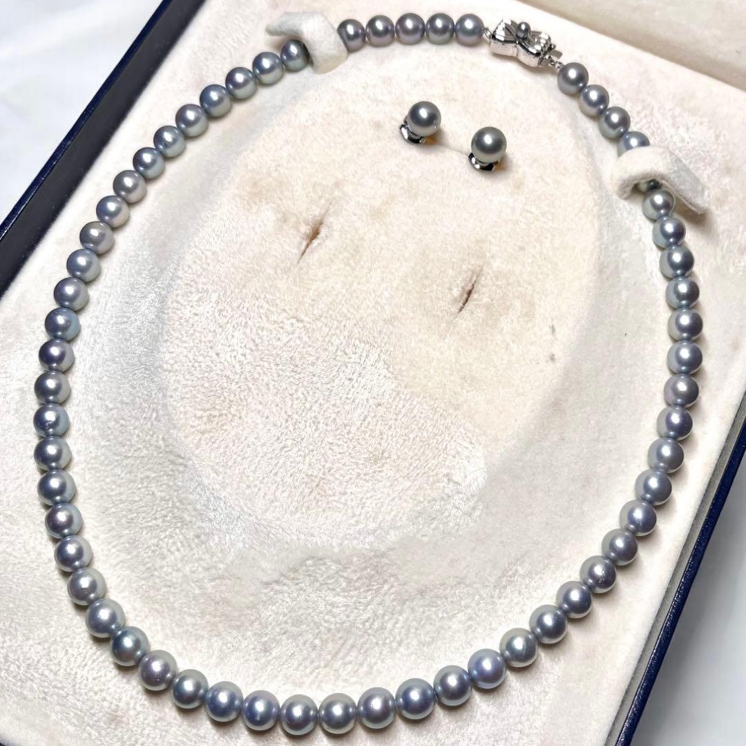 Imuzak】タサキ パール ネックレス 7mm WGk18ピアス セット