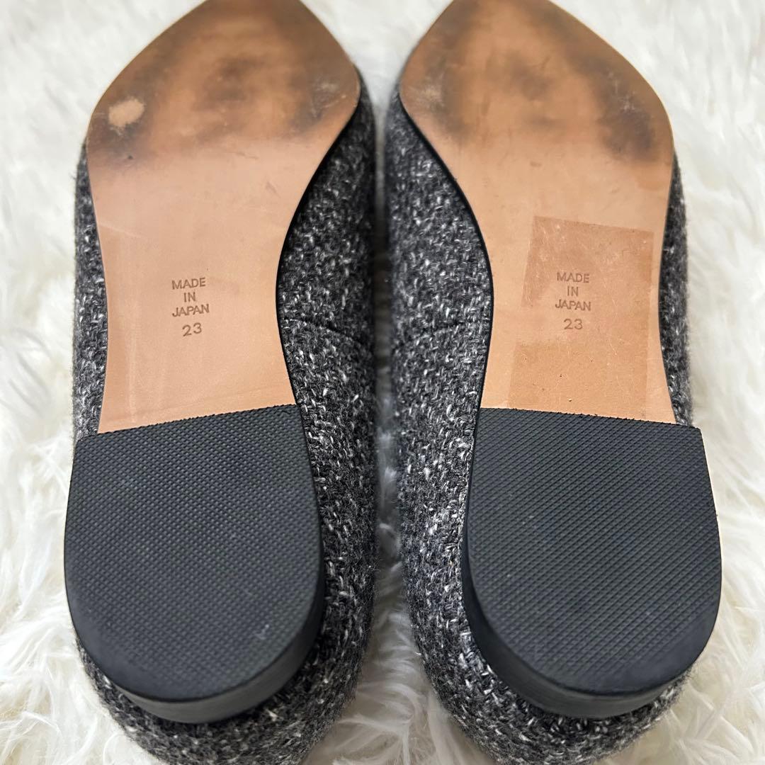 美品　OHGA ビジューパンプス　ツイード調　グレー　23cm ポインテッド