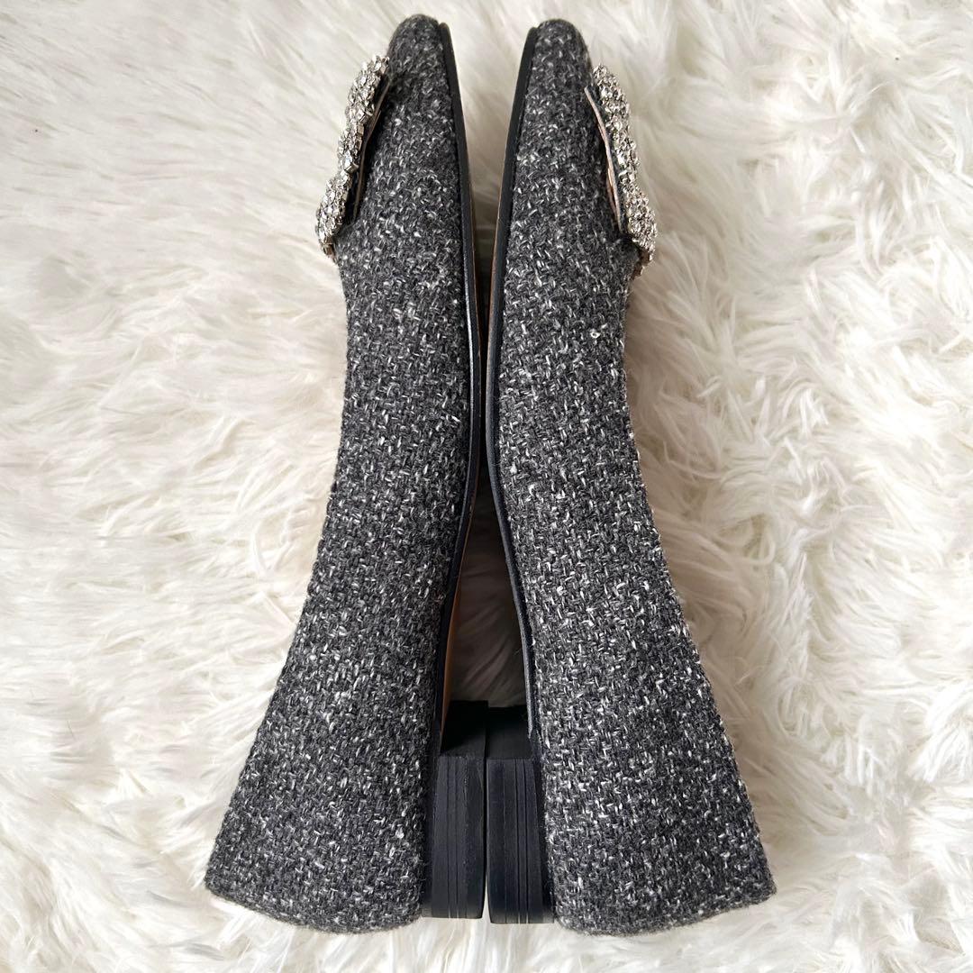 美品　OHGA ビジューパンプス　ツイード調　グレー　23cm ポインテッド