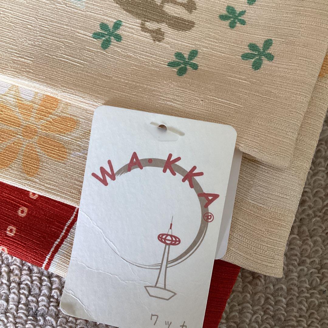 【工藤ちゃん】WAKKA 未使用半幅帯　南国の花々と鳥や蝶　正絹タグ付き