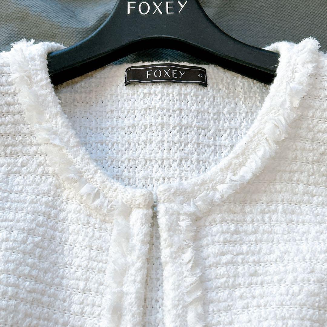 美品✨ フォクシー ツイード ジャケット ロゴチャーム 希少サイズ 42