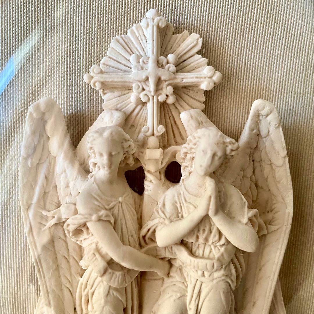 2人の天使のメダイヨン エンジェル フランスアンティーク エクリュ　フレーム