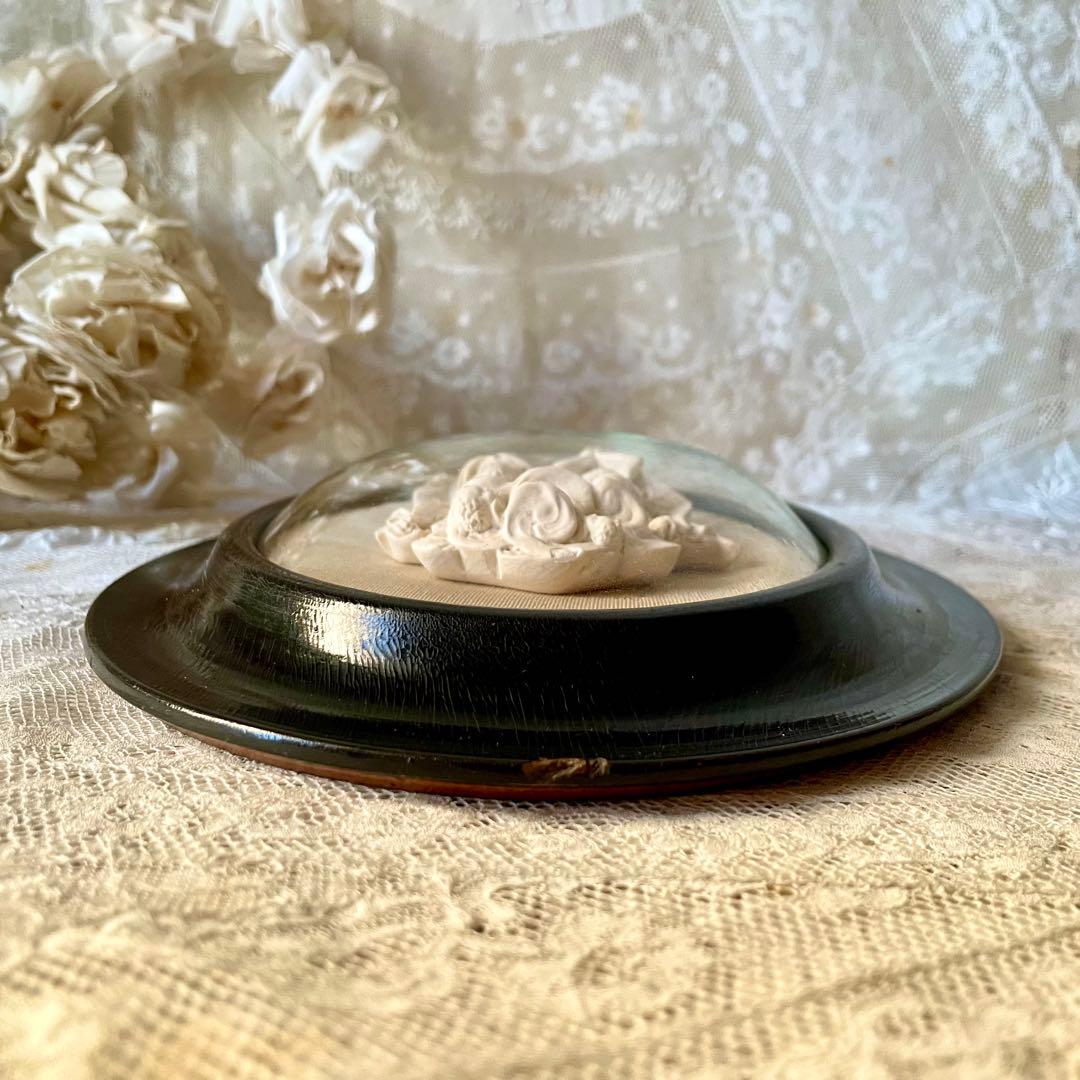 2人の天使のメダイヨン エンジェル フランスアンティーク エクリュ　フレーム