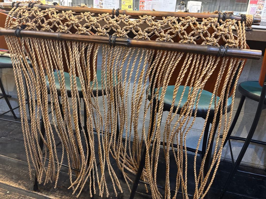 麻製の編み込みデザインのれん 約90cm幅