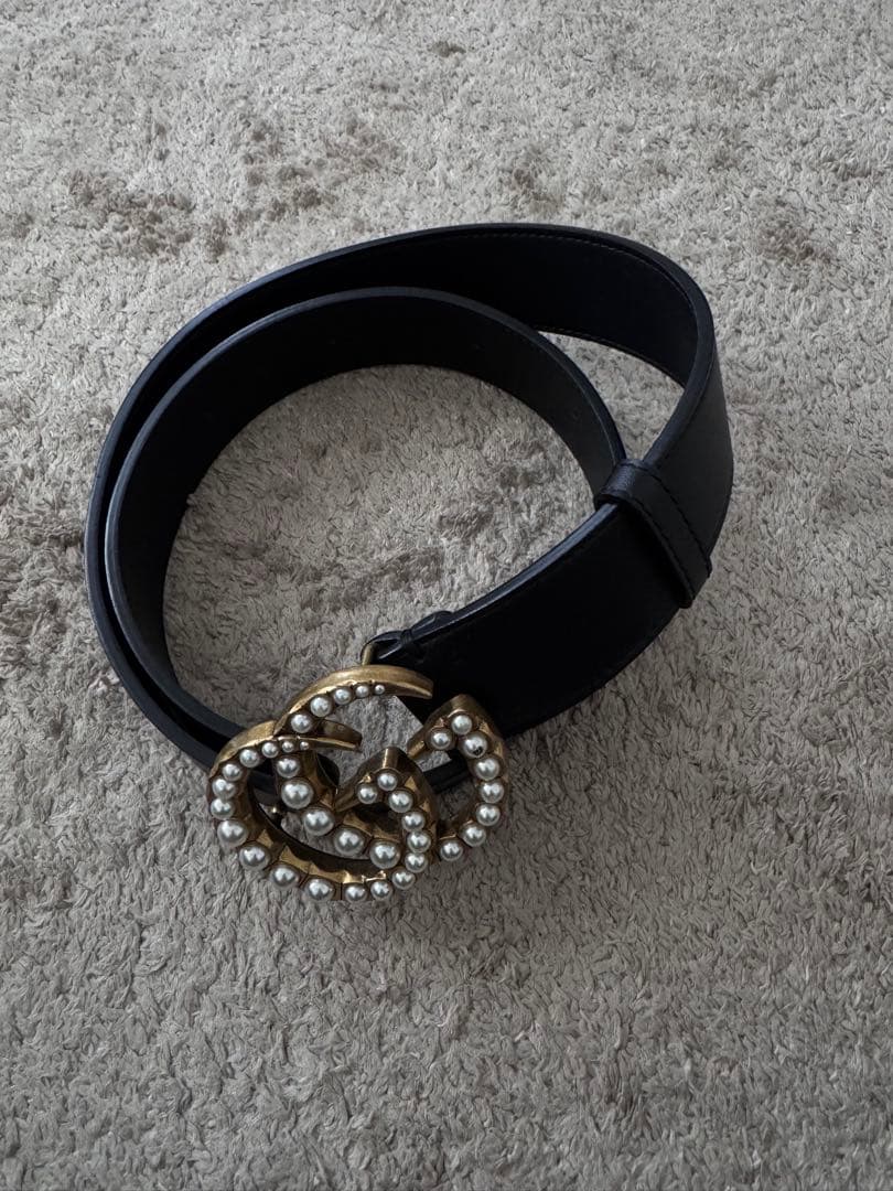 Jyu　パール付きロゴバックル ブラックベルト