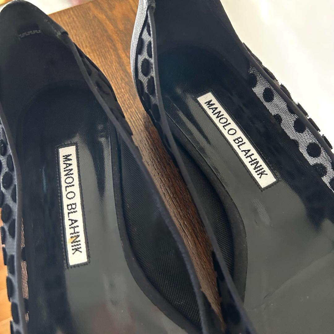 MANOLO BLAHNIK マノロブラニク ハンギシ シースルードット黒 37