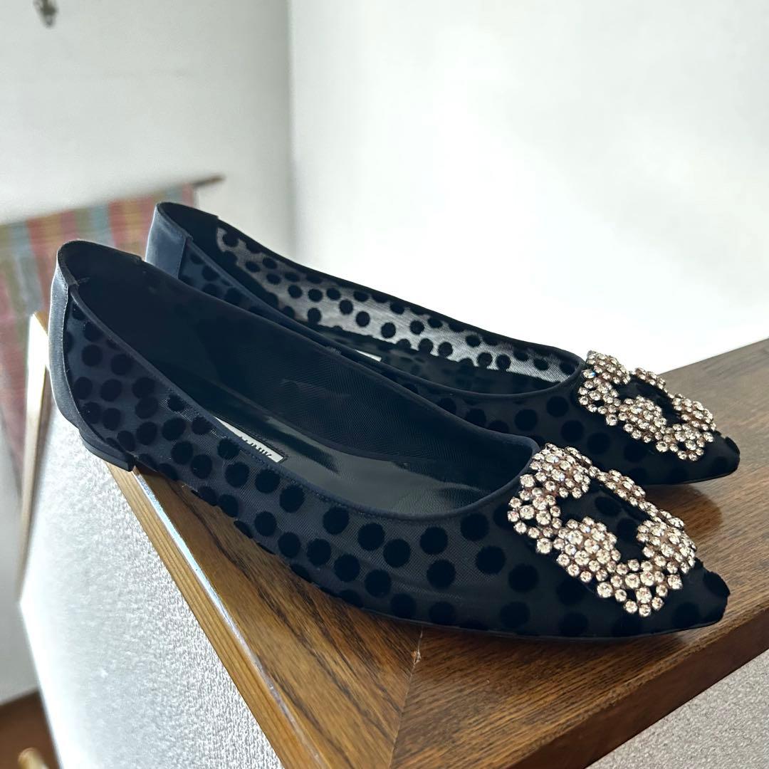 MANOLO BLAHNIK マノロブラニク ハンギシ シースルードット黒 37