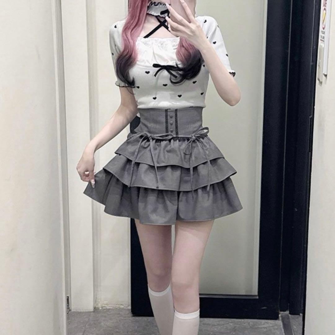 ♡ハニーミュウ♡ティアードフリルスカート グレー