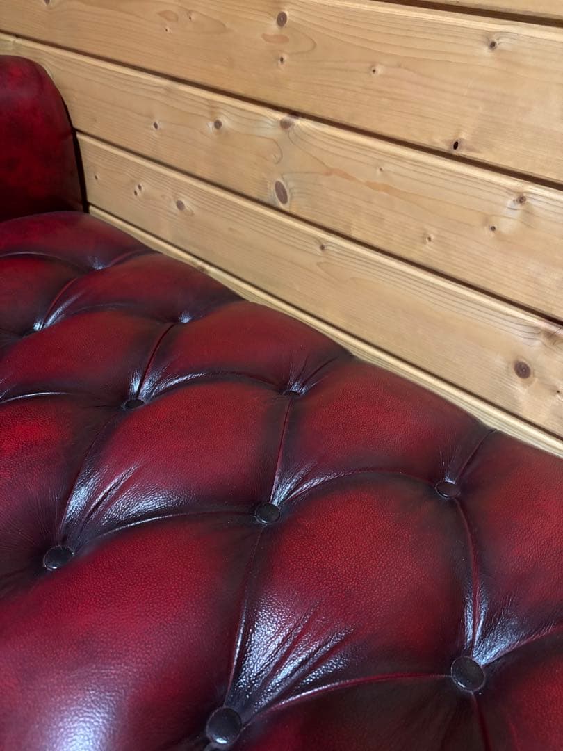 極上美品★チェスターフィールドソファ★希少 ベンチタイプ イギリス 牛革