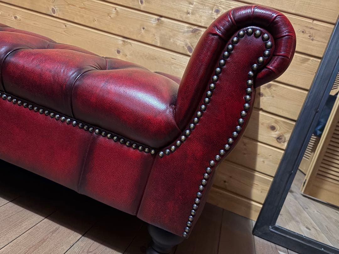 極上美品★チェスターフィールドソファ★希少 ベンチタイプ イギリス 牛革