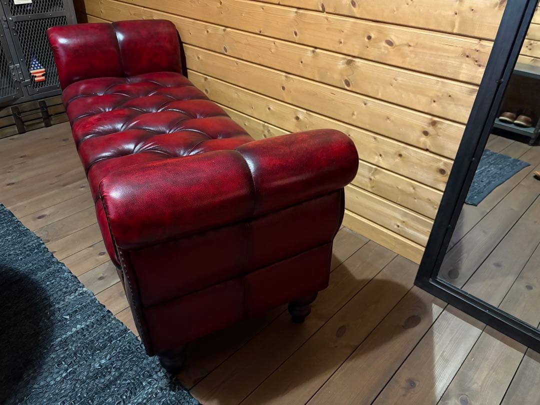 極上美品★チェスターフィールドソファ★希少 ベンチタイプ イギリス 牛革