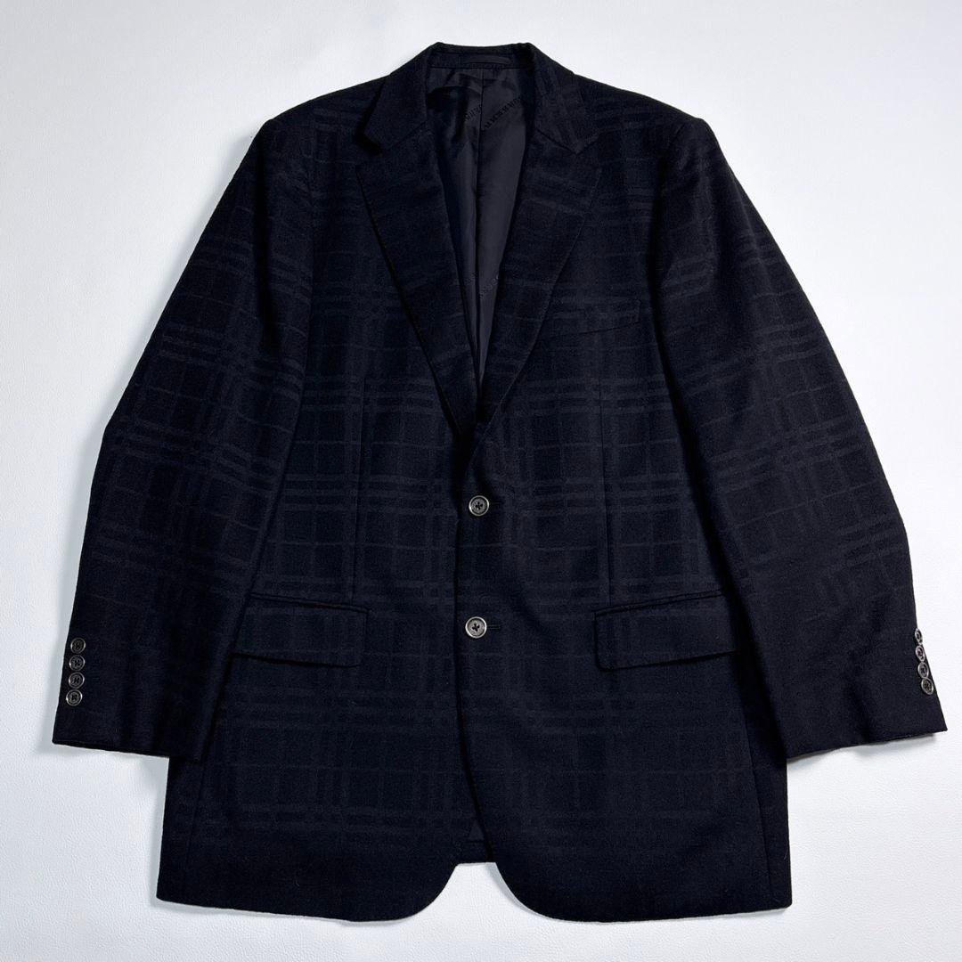 美品 バーバリーロンドン XL アンゴラ混 黒ノバチェック メタル ジャケット