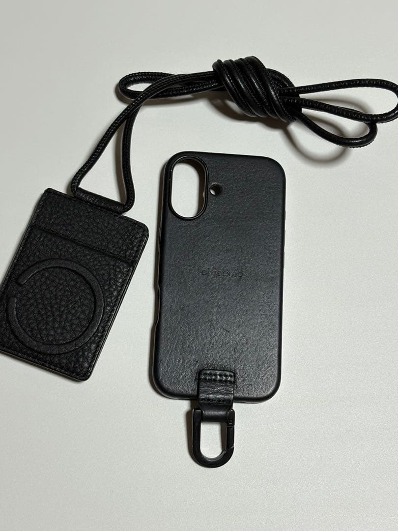 objcts.io iphone16レザーケース ストラップ一体型カードケース