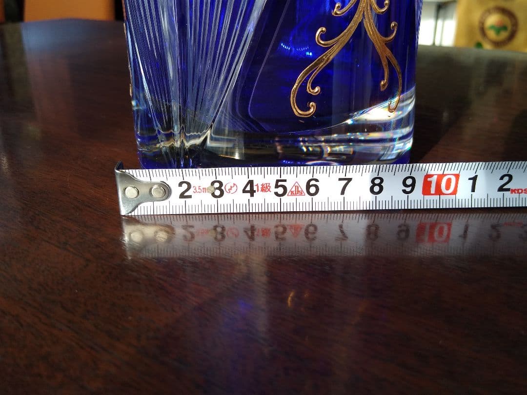 ボヘミアングラス大型花瓶　コバルトブルーカットガラス　チェコ製専用箱入り花瓶