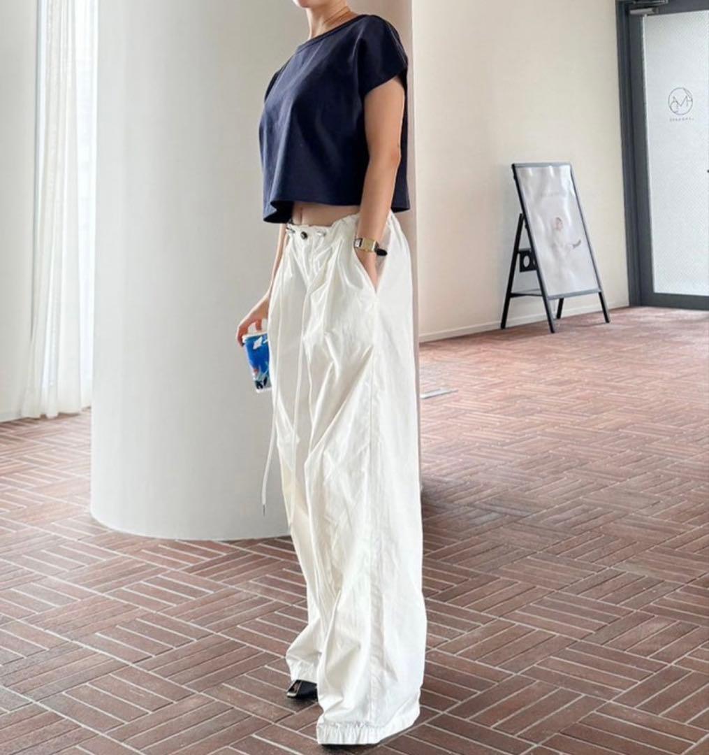 シールームリン 2tuckナイロンボリュームパンツ ホワイト M