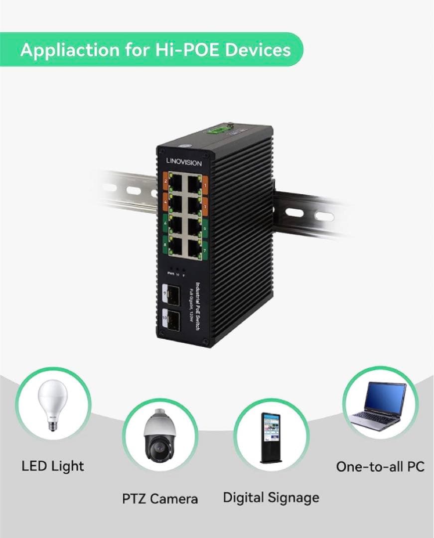 LINOVISION 産業用8ポートフルギガビットPOE