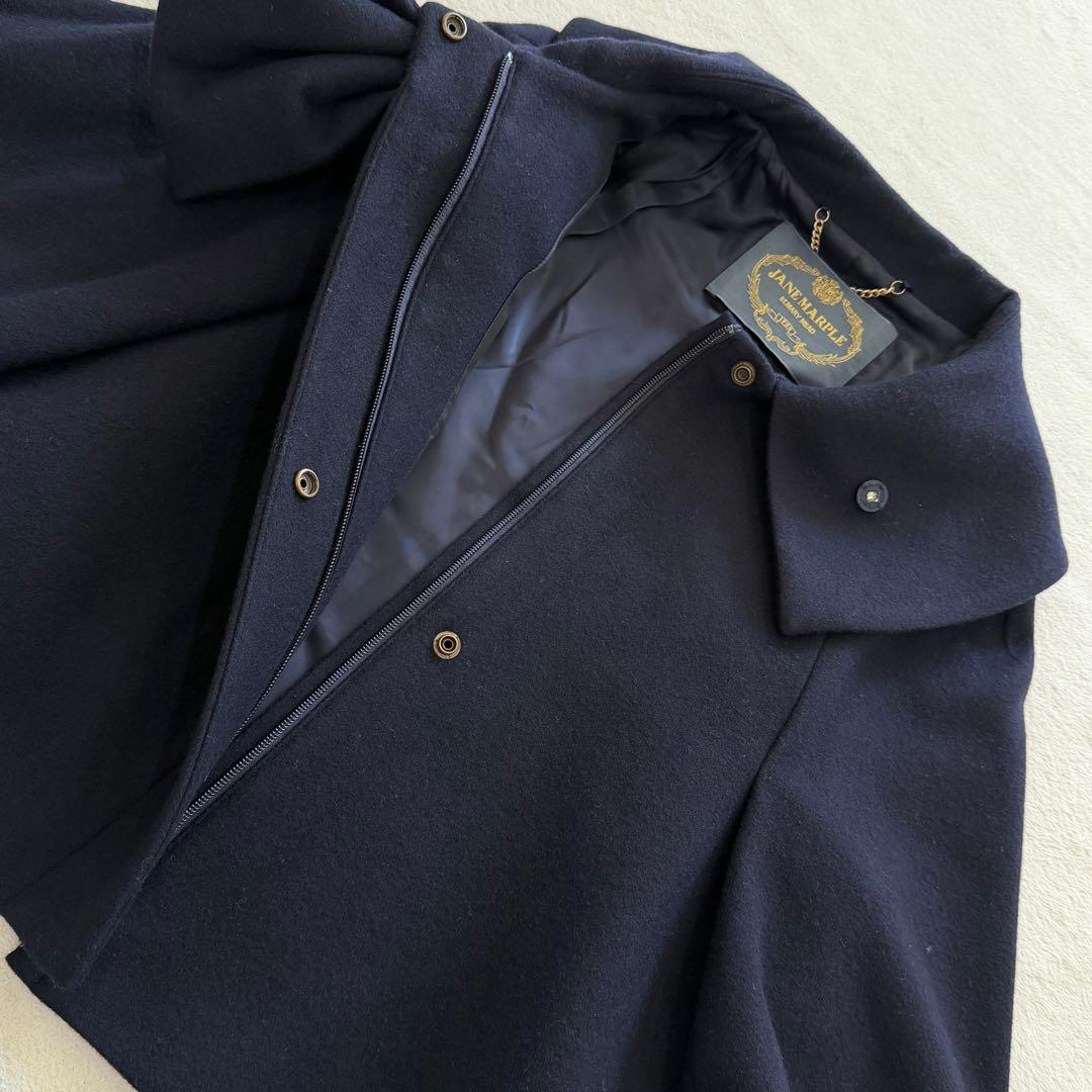 Jane Marple　ケープ　ポンチョ　コート　リボン　ネイビー　日本製　M