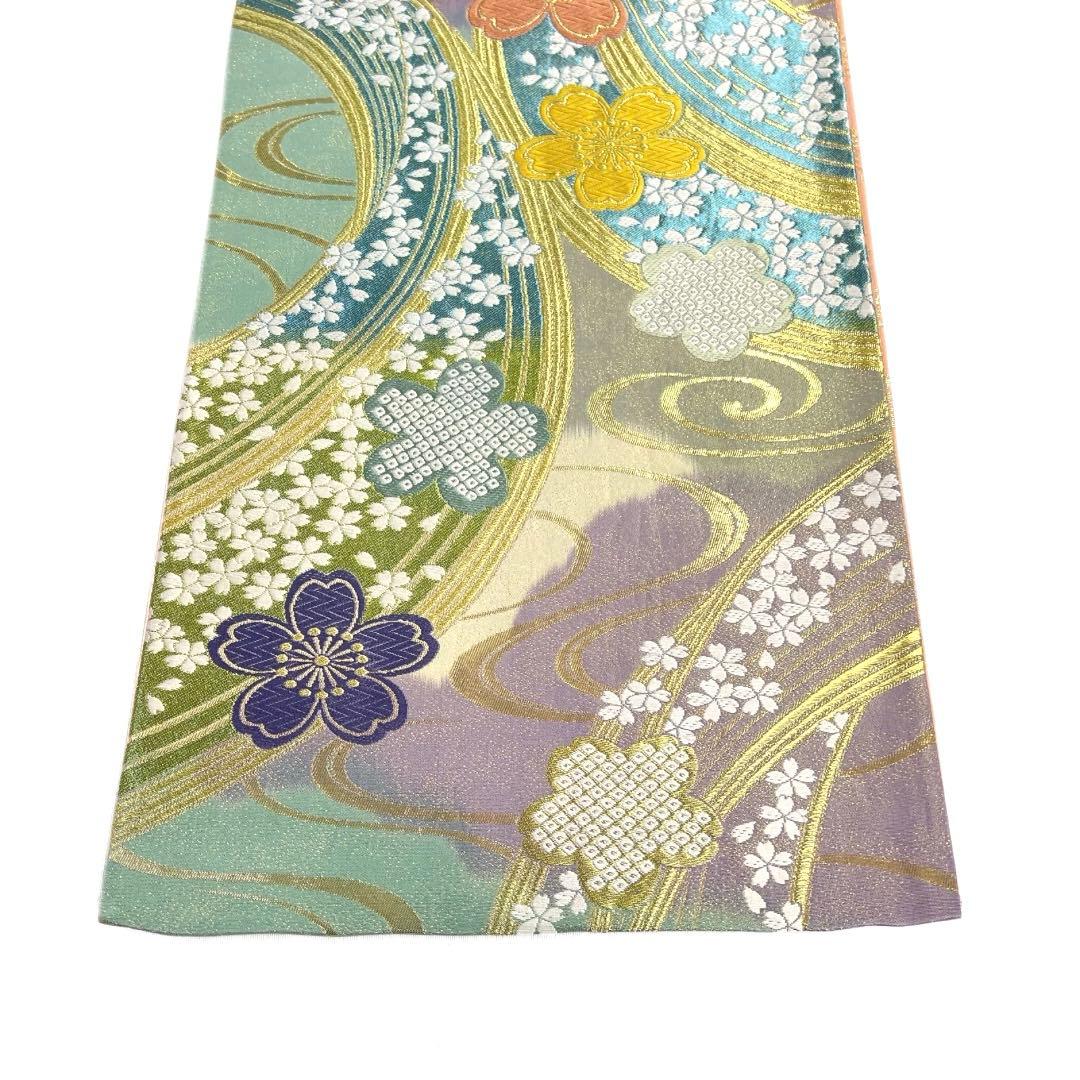 振袖帯　袋帯　桜　流水　観世水　鹿の子　煌びやか　着物　021a d