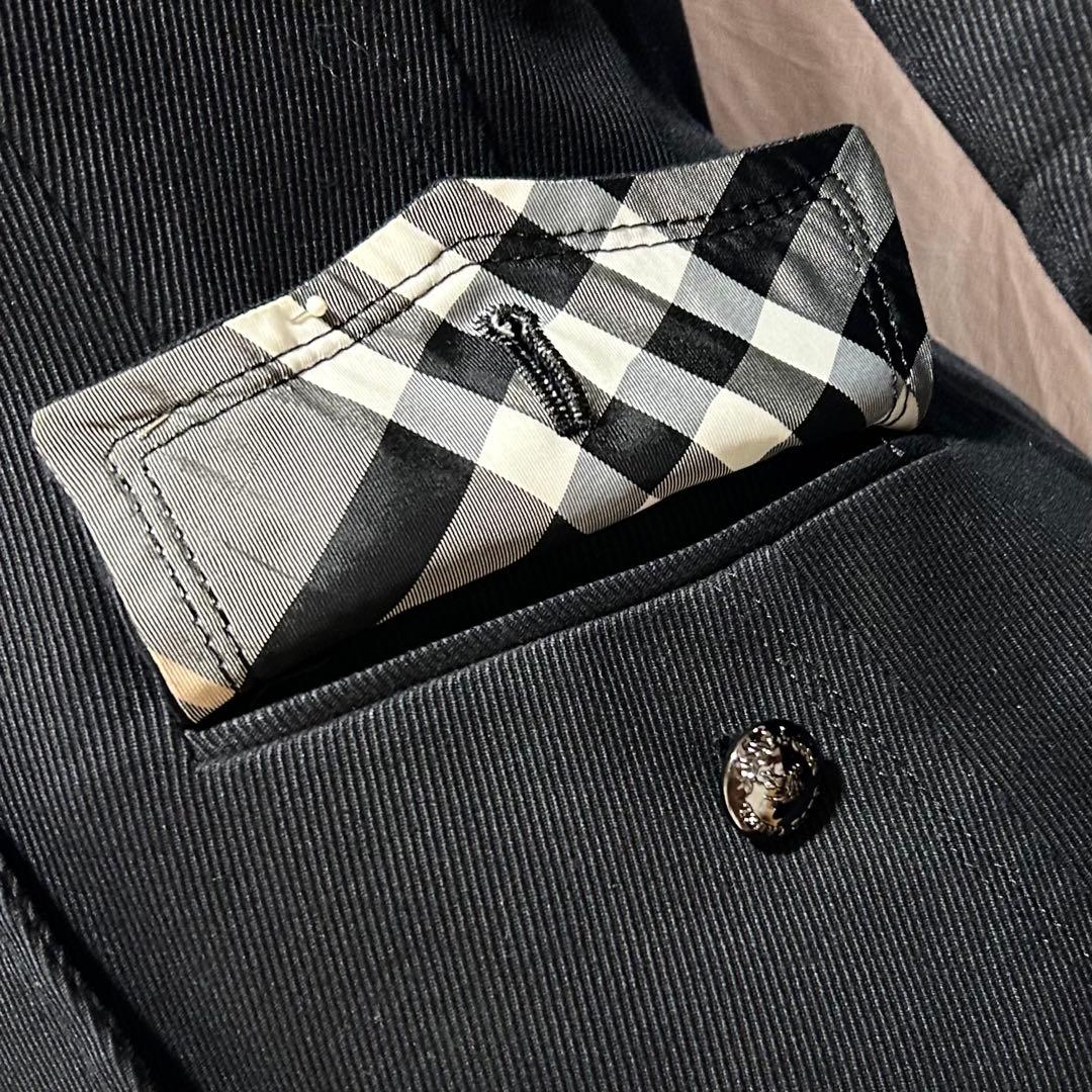 美品 バーバリー テーラードジャケット ブレザー フォーマル ロゴボタン 黒