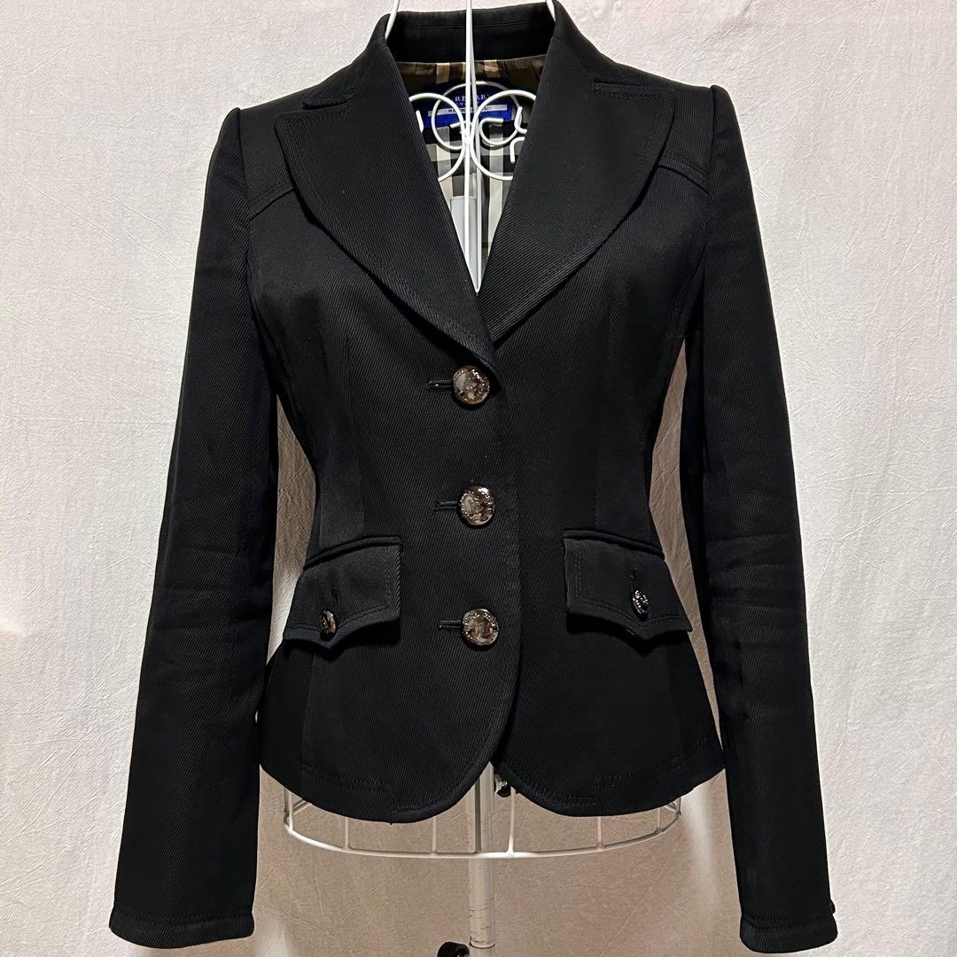 美品 バーバリー テーラードジャケット ブレザー フォーマル ロゴボタン 黒